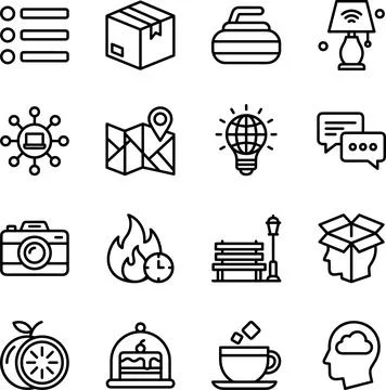 Collection of Modern Line Icons Representing Various Concepts. Stock Illustration