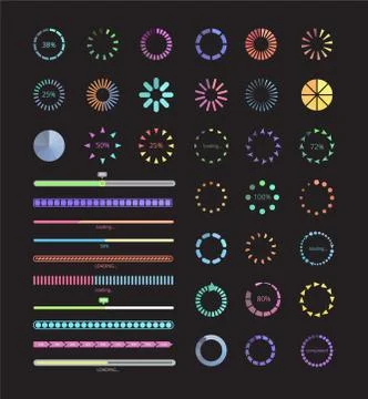 Collection of modern progress loaders and buffering elements vector illustrat Illustrazione stock