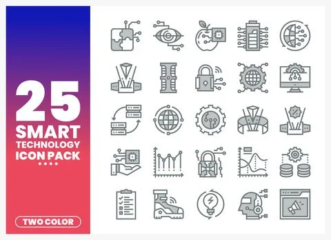 Collection of modern smart technology icons. displayed against a gradient b.. Stock Illustration