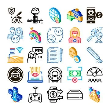 Collection of modern technology and science concept icons Stock Illustration