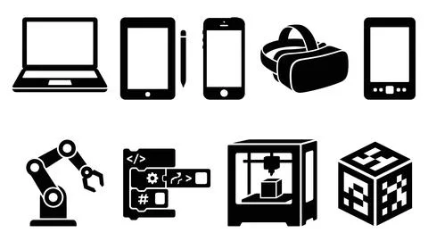 Collection of modern technology gadgets and devices icons on white background 스톡 일러스트