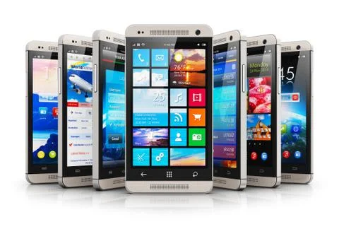 Collection of modern touchscreen smartphones Stock Illustration