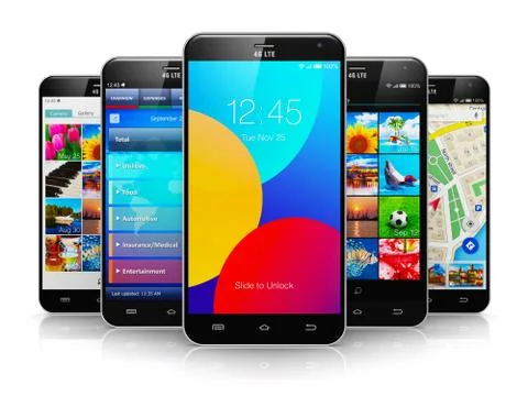 Collection of modern touchscreen smartphones Stock Illustration