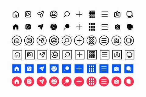 Collection of Modern UI and App Navigation Social Media Icons Stock Illustration