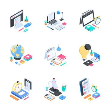 A collection of modern university learning and project schedule elements created Stock Illustration