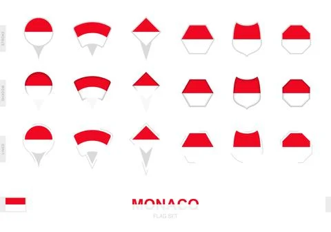Collection of the Monaco flag in different shapes and with three different .. Stock Illustration