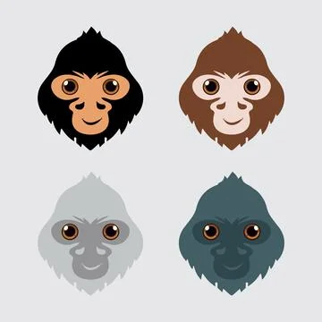 Collection of monkey cartoon face design icon. Pack of happy monkey cartoon 스톡 일러스트