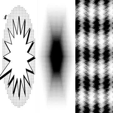 Collection of Monochromatic Graphic Patterns and Comic Style Burst Elements イラスト素材