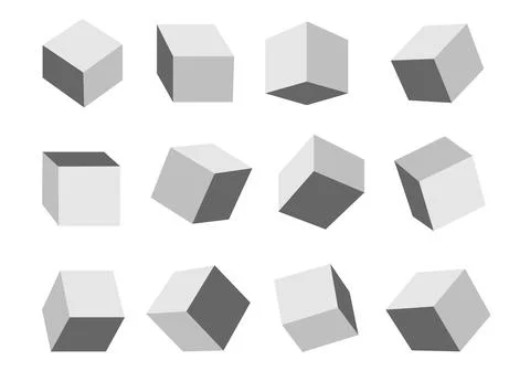 Collection of monochrome isometric abstract 3D cubes in different sides. Gray Stock Illustration