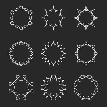 Collection monogram round frame, set mockup design hipster floral thin line e Stock Illustration