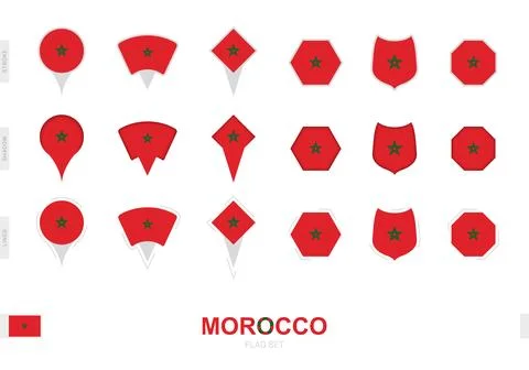 Collection of the Morocco flag in different shapes and with three different.. Stock Illustration