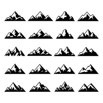 Collection of Mountain Peak Silhouettes Simple Geometric Icons Outdoor Adve.. Stock Illustration