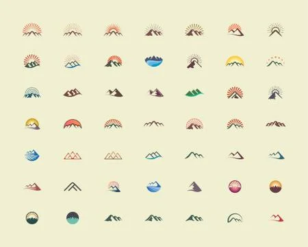 Collection of mountain shaped logo design templates Stock Illustration