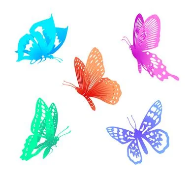 Collection of multicolored butterflies. Stock Illustration