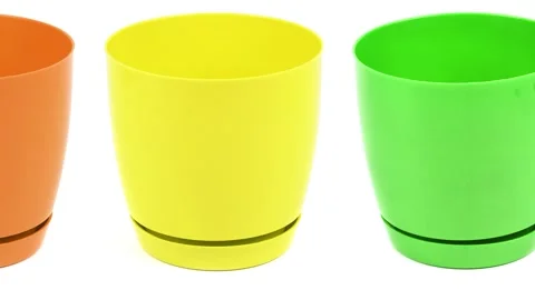 Collection of multicolored empty flower pot isolated on white, side view Stock Footage 241021711