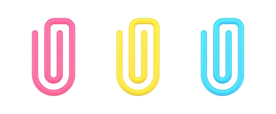 Collection multicolored paper clip for document attachment template 3d icon v Stock Illustration