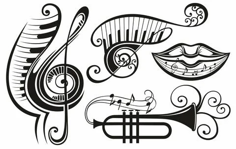 Collection of music elements. Key notes. Stock Illustration
