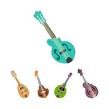 Collection of musical string instruments with mandolins Ilustración de archivo