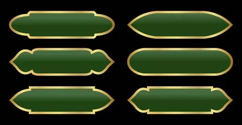 Collection of Muslim green frames of different shapes with gold border  Stock Illustration