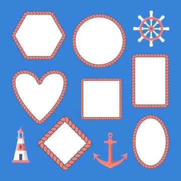 Collection of nautical rope frames and marine symbols Stock Illustration