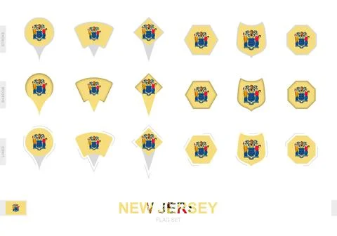 Collection of the New Jersey flag in different shapes and with three differ.. Stock Illustration