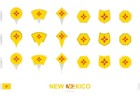 Collection of the New Mexico flag in different shapes and with three differ.. Stock Illustration