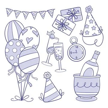 Collection of new year party elements for coloring Illustrazione stock