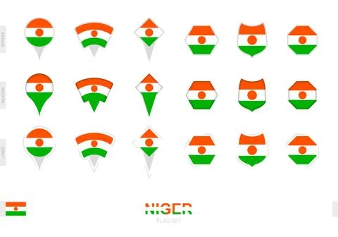 Collection of the Niger flag in different shapes and with three different e.. Illustration