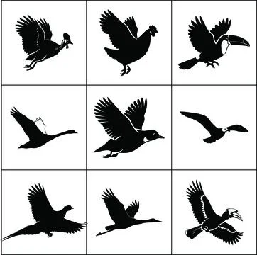 A collection of nine different black arrow designs displayed on a white square Stock Illustration