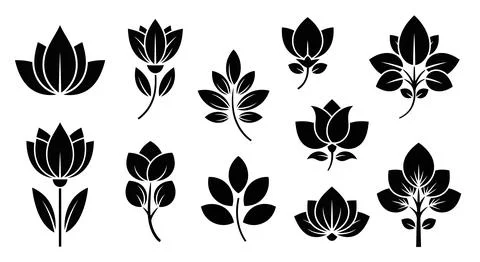 A collection of nine different flower silhouettes Stock Illustration