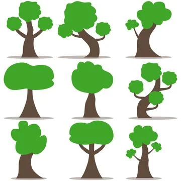 Collection of nine green deciduous trees vector set forest plants isolated イラスト素材