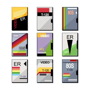 Collection of nine retro vhs video cassette tapes イラスト素材