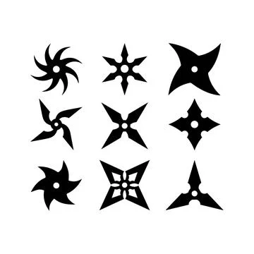 Collection of Ninja Throwing Star Silhouettes. Vector icon. Stock Illustration