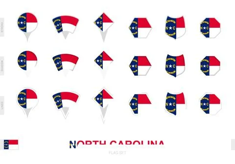 Collection of the North Carolina flag in different shapes and with three di.. Stock Illustration