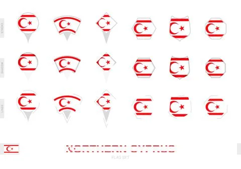 Collection of the Northern Cyprus flag in different shapes and with three d.. 库存插图