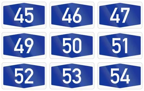 Collection of Numbered highway shields of German Autobahn system Stock Illustration