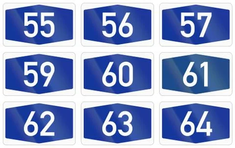 Collection of Numbered highway shields of German Autobahn system Stock Illustration