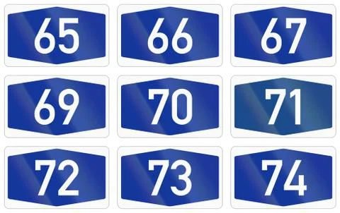 Collection of Numbered highway shields of German Autobahn system Stock Illustration