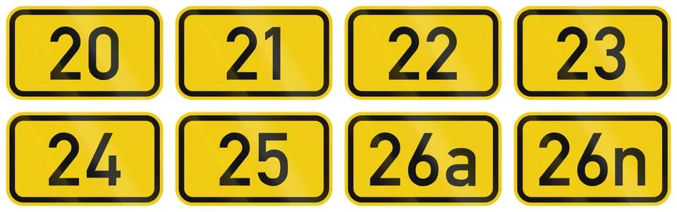 Collection of Numbered highway shields of German Bundesstrassen (Federal road Stock Illustration
