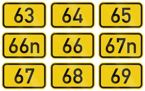 Collection of Numbered highway shields of German Bundesstrassen (Federal road Stock Illustration