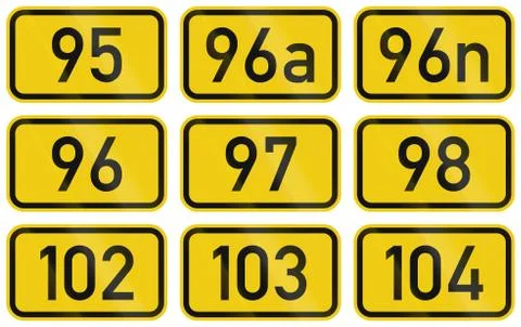 Collection of Numbered highway shields of German Bundesstrassen (Federal road Stock Illustration