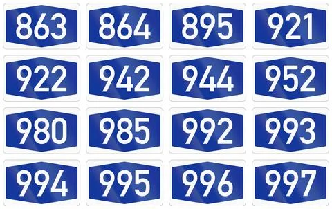 Collection of Numbered highway shields of German Autobahn system Stock Illustration