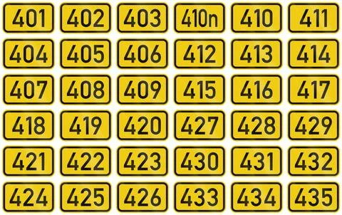 Collection of Numbered highway shields of German Bundesstrassen (Federal road Illustrazione stock