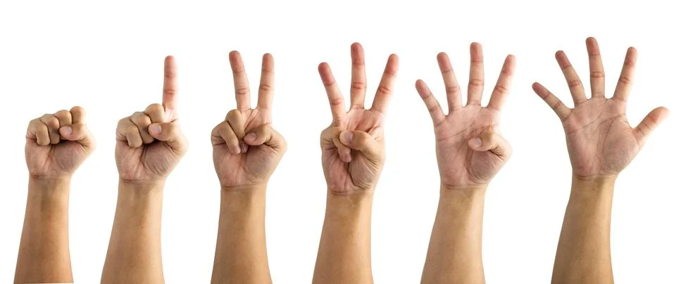 Collection of numbering since zero one two three four and five of hand Stock Photos