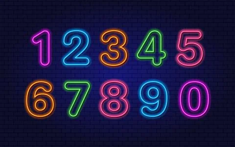 Collection of Numbers. Neon design element for banner, site. Glowing Stock Illustration