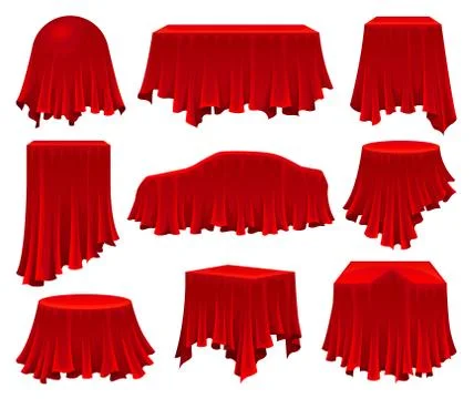 Collection of objects hidden under red cloth. Stock Illustration
