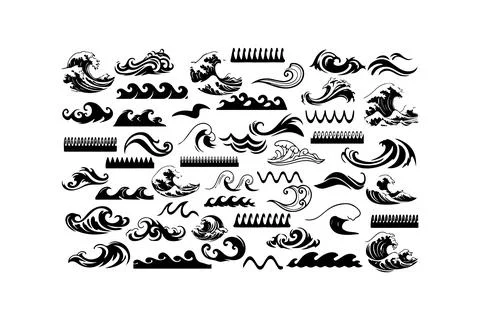 Collection of Ocean Wave Silhouettes. Vector icon. Stock Illustration