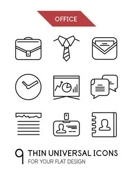 Collection of office trendy thin line icons Stock Illustration
