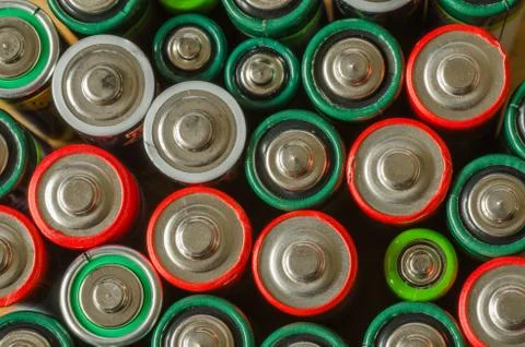 Collection of old batteries Stock Photos