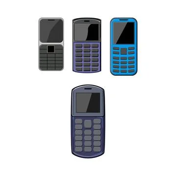 Collection of old button cell phones communication Illustrazione stock